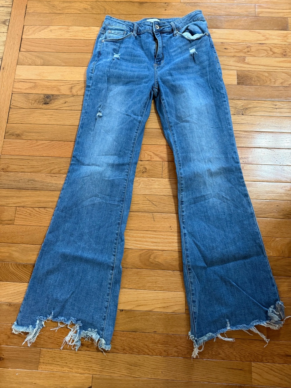 Special A High-Rise Distressed Flare Jeans - Blue